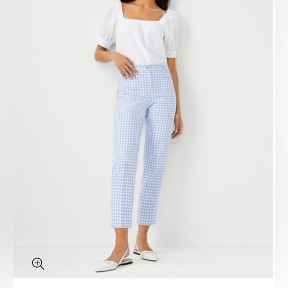 Ann Taylor Blue White Gingham Straight Leg Ankle Pants - Size 4 - Picture 1 of 7